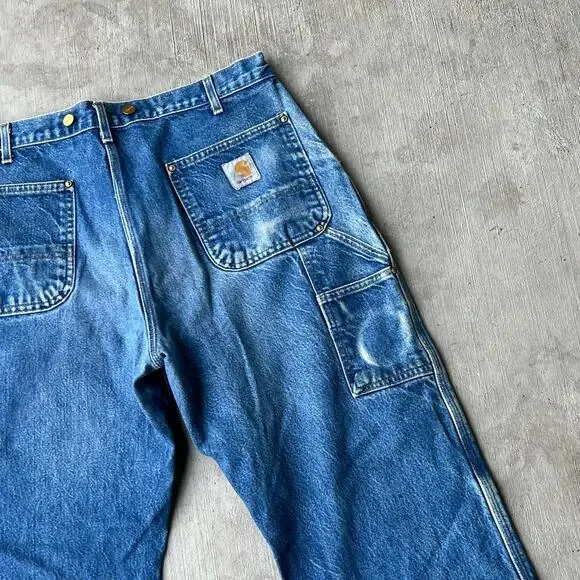 Carhartt faded denim blue jean double knee work wear carpenter pants - Picture 6 of 15